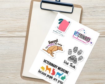 Feuille d'autocollants Vet Tech Week Designs, cadeau pour technicien vétérinaire, autocollants pour technicien vétérinaire, autocollants de médecine vétérinaire, cadeaux de semaine technique vétérinaire en vrac