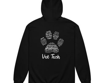 Vet Tech - Paw Print - Veterinary Staff Zip Personalizable Hoodie Veterinary Technician, LVT, CVT, RVT, Gift Idea