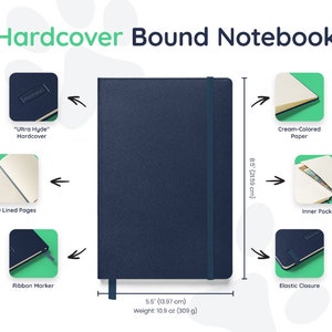 the hard cover bound notebook is shown with instructions