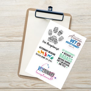 Veterinary Receptionist Gift, Vet Receptionist Sticker Sheet, Vet Notebook Stickers, Water Bottle Stickers, Laptop Decals,Veterinary Sticker