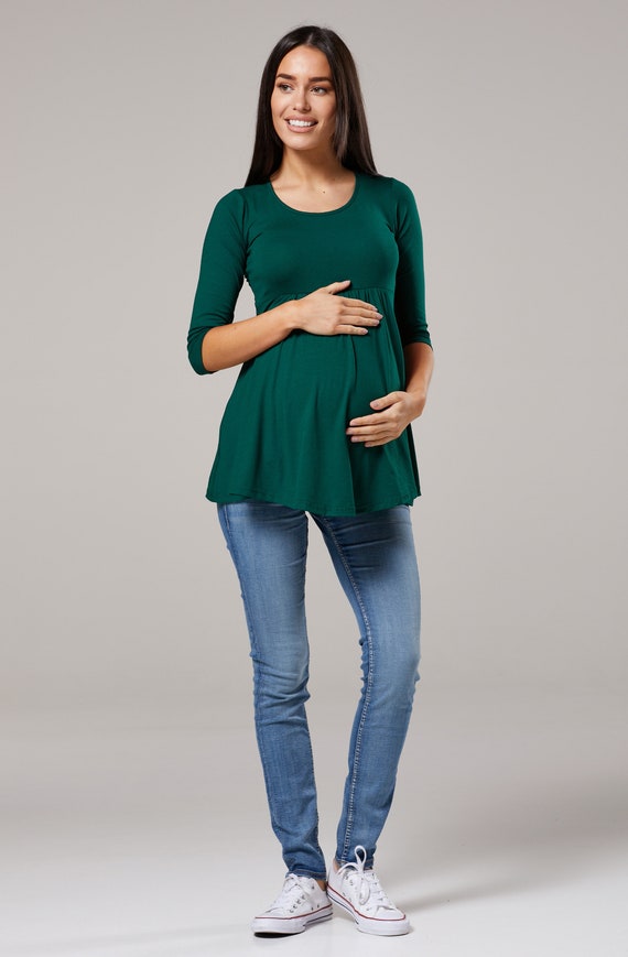 Womens Maternity Empire Waist Line Blouse Top 3//4 Sleeve 566p HAPPY MAMA