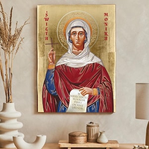 Icon of Saint Monica, handmade icon, wooden icon, natural board, golden layers, perfect present, St Monica icon