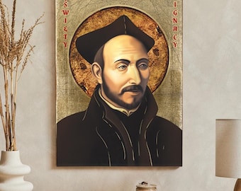 Saint IGNATIUS LOYOLA Icon: Handmade Catholic Wall Decor, gold leaves, religious art
