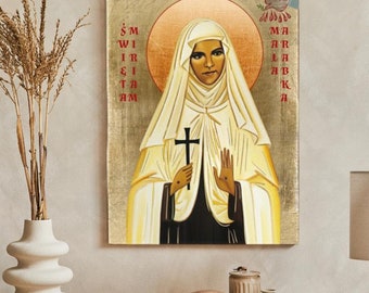 SAINT MARIAM BAOUARDY Handgefertigte Ikone, Katholische Wanddekoration aus Holz mit Goldblättern