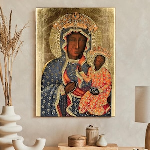 Icon of Black Madonna, handmade icon, wooden icon, perfect present beautiful religious picture, First Communion, Baptism gift, birthday gift