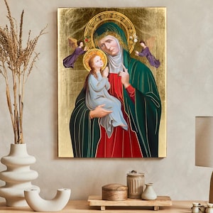 Icon of Saint Anna with the Mother of God, Saint Anne with the Virgin, handmade icon, St Anna, wooden icon, perfect present