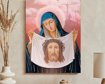 SANTA VERÓNICA Icono hecho a mano: Hojas de oro, arte religioso, decoración de pared católica, Imagen religiosa