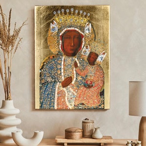 Icon of Black Madonna, handmade icon, wooden icon, perfect present beautiful religious picture, First Communion, Baptism gift, birthday gift