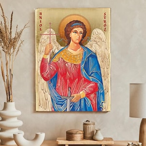 Guardian Angel icon, handmade icon, wooden icon, Guardian Angel Art, Guardian Angel print, Guardian Angel wall Decor, Guardian Angel image