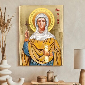 Icon of Saint Nina, Saint Nino, St Nune or St Ninny,  handmade icon, wooden icon, natural board, golden layers, perfect present