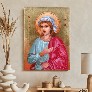 Icon of Saint Lydia of Thyatira, handmade icon, religious icon, wooden icon, natural board, Saint Lydia Art,  sancta lydia icon