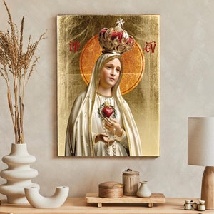 Icono de Nuestra Señora de Fátima, icono hecho a mano, icono de madera, regalo perfecto, Nuestra Señora del Santo Rosario de Fátima, icono de Nuestra Señora, Santísima Virgen