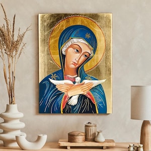 Icon of Holy Virgin with a Holy Spirit, handmade icon, wooden icon, perfect present, religious picture, religious icon, Our Lady icon