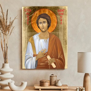 Handmade Saint Thomas the Apostle Icon: Wooden Catholic Art, Wall Decor, Gold Leaves, Religious Art