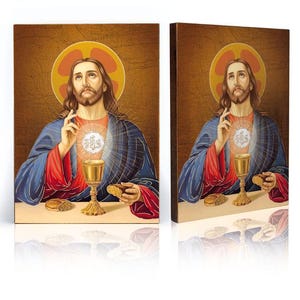 Icon of Jesus Christ with The Holy Communion, handmade icon, wooden icon, perfect present, religious picture, First Communion gift