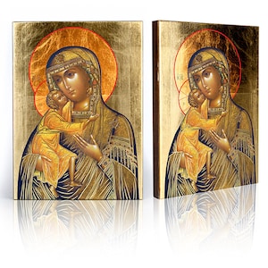 Icon of Tender Holy Virgin with Infant Jesus, handmade icon, wooden icon, perfect present, religious picture, Mother of God icon