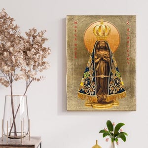 Icon of Our Lady of Aparecida, Holy Virgin icon, Our Lady icon, handmade icon, wooden icon, perfect present, religious icon,