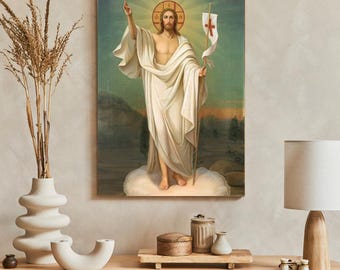 RESURRECTION of JESUS CHRIST Icon: Handmade Wooden Catholic Art, Wall Decor, Gold Leaves