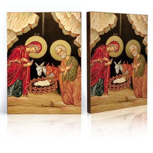 Icon of Holy Family, handmade icon, Christmas icon, religious icon, Child Jesus, Virgin Mary, Saint Joseph, wooden icon, perfect present