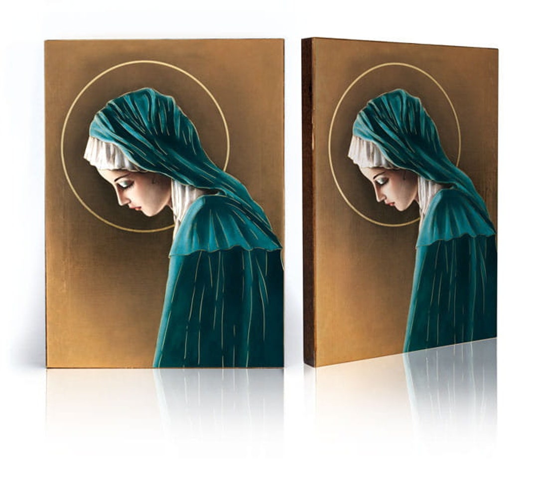 HOLY VIRGIN MARY, Icon: Blessed Mother of God, Handmade Wooden Catholic ...