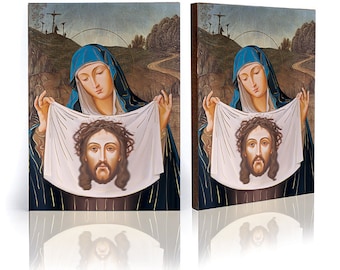 SANTA VERÓNICA Icono hecho a mano: Hojas de oro, arte religioso, decoración de pared católica, Imagen religiosa