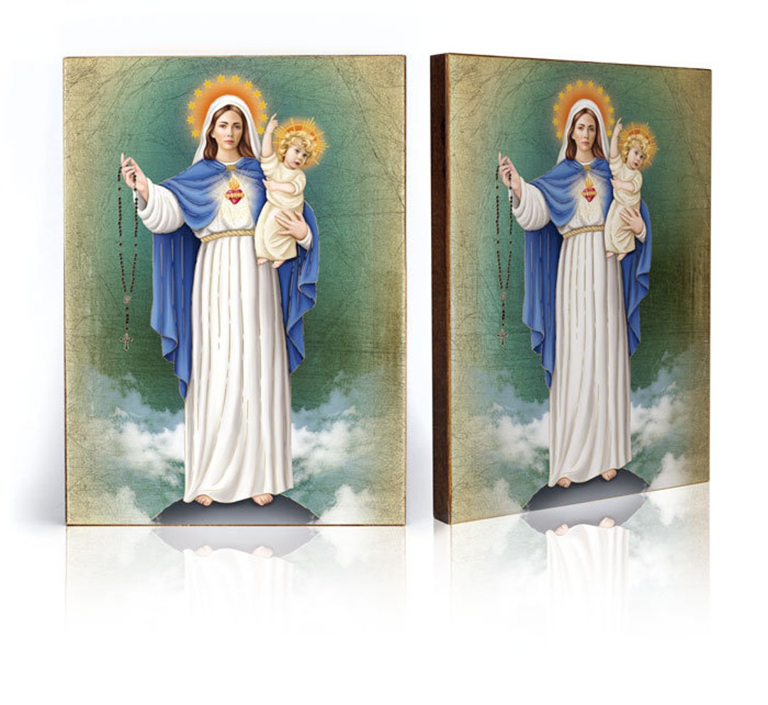 OUR LADY of the ROSARY Icon: Handmade Wooden Catholic Wall Decor ...