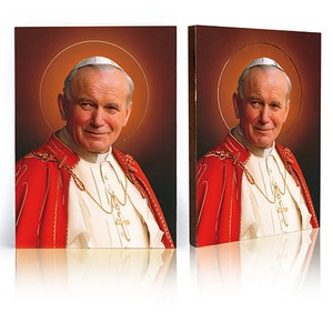 Icône de Saint Jean-Paul 2, Pape Jean-Paul II, icône faite main, icône en bois, cadeau parfait, belle image religieuse, Jan Paweł 2