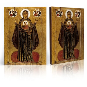 Icon of Holy Virgin with Infant Jesus PLATYTERA, handmade icon, wooden icon, Our Lady of the Sign, religious icon,Our Lady icon, Holy Virgin