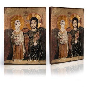 Icon of Jesus Christ and Saint Menas, friendship icon, handmade icon, wooden icon, perfect present, religious icon, Jesus Christ icon,