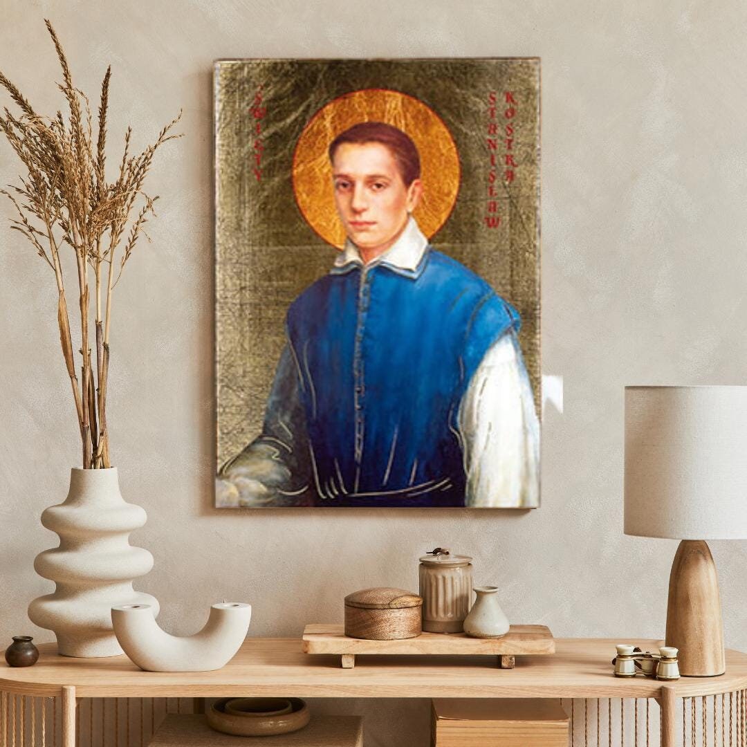SAINT STANISLAUS KOSTKA Icon: Handmade Catholic Wall Decor, Golden ...