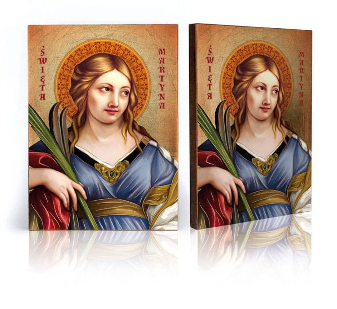SAINT MARTINA of ROME Handmade Icon: Catholic Wall Decor, Golden Leaves ...