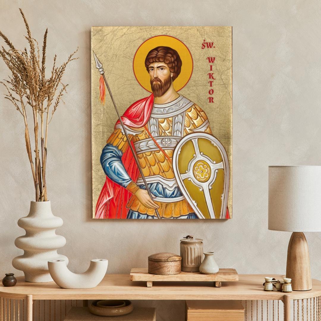 SAINT VICTOR of MARSEILLE Icon: Handmade Wooden Catholic Wall Art, Gold ...