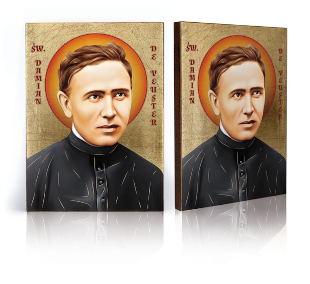 Icon of Saint Damien De Veuster, Handmade Icon, Wooden Icon, Natural