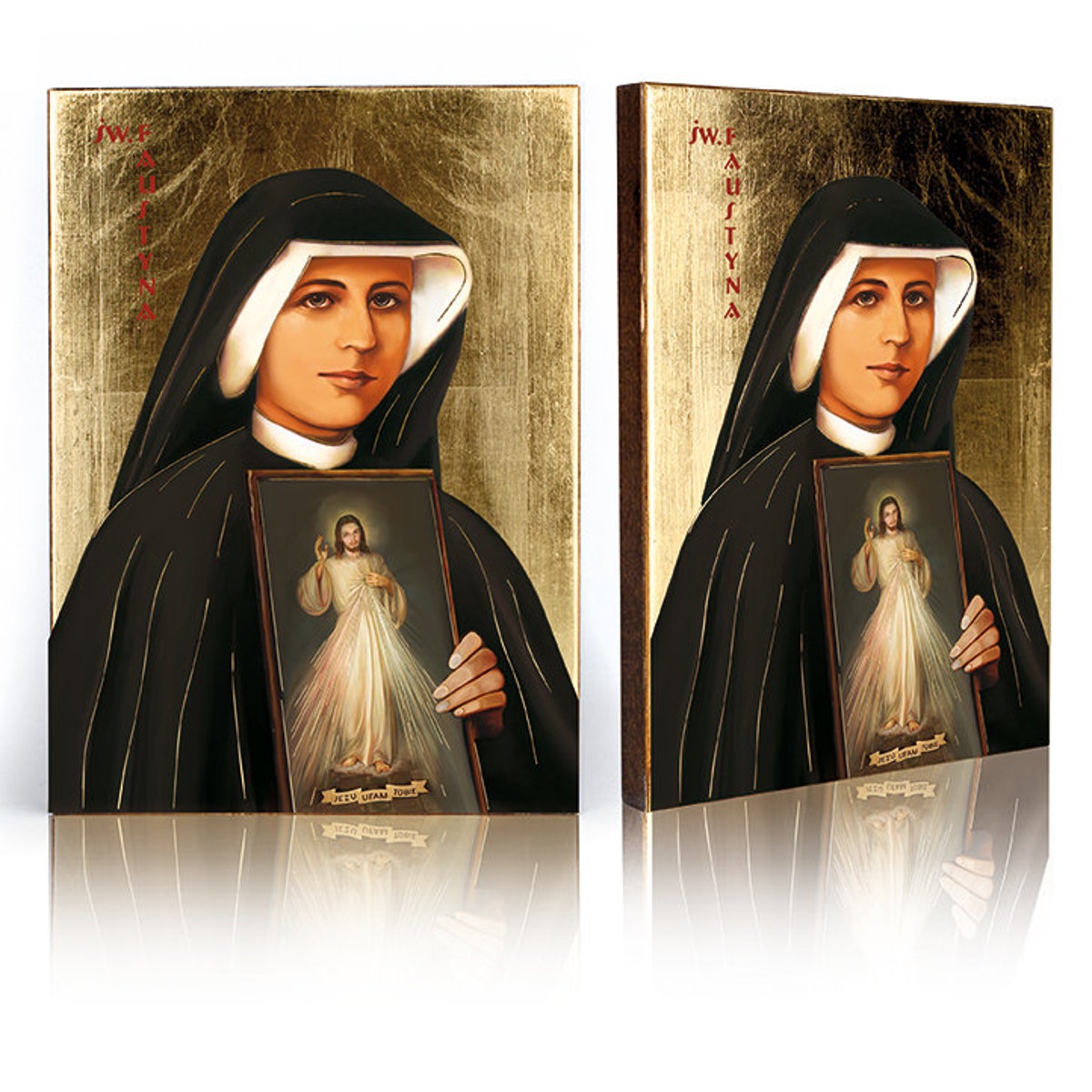 Handmade St. Faustina Kowalska Icon: Wood Religious Art, Golden Leaf, Catholic Wall Decor - Etsy - Large Size