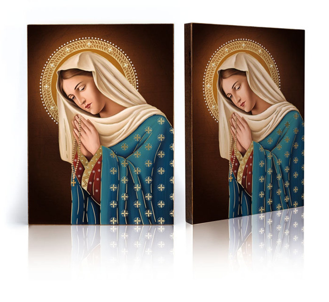 OUR LADY of ROSARY Icon: Wooden Virgin Mary Art, Handmade Catholic Wall ...