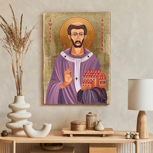 Icon of Saint Augustine Canterbury, handmade icon, wooden icon, perfect present, religious picture, St Augustine of Canterbury image