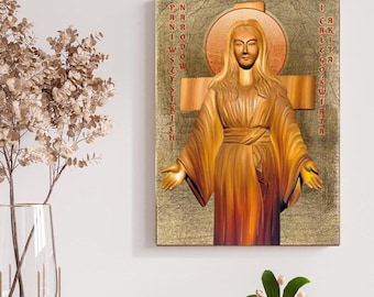 Icon of Our Lady of Akita, handmade icon, wooden icon, perfect present, religious picture, Our Lady icon, religious icon, Holy Virgin icon