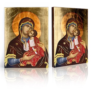 Icon of Tender Holy Virgin with Infant Jesus, handmade icon, wooden icon, perfect present, religious picture, Mother of God icon