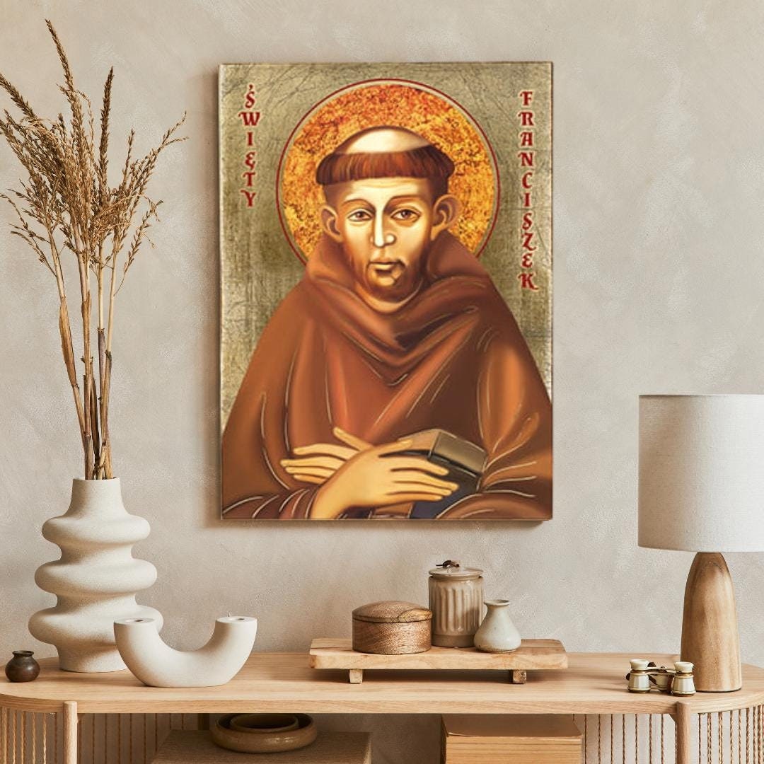 Handmade Saint Francis of Assisi Icon: Catholic Wall Decor, Golden ...