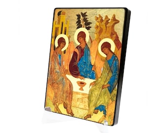 Handmade HOLY TRINITY Icon: Catholic Wooden Wall Art, Religious Picture, Christian Gift