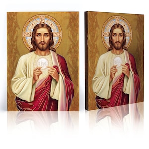 Icon of Jesus Christ with The Holy Communion, handmade icon, wooden icon, perfect present, religious picture, First Communion gift