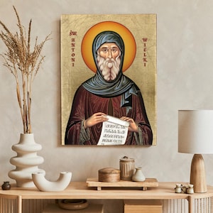 St Anthony the Great, Anthony of Egypt, Anthony the Abbot, Anthony of the Desert, Anthony the Anchorite, handmade icon, wooden icon,