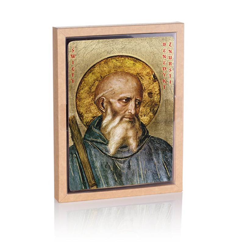 Saint BENEDICT of NURSIA Icon – Handmade Wooden Catholic Wall Art ...