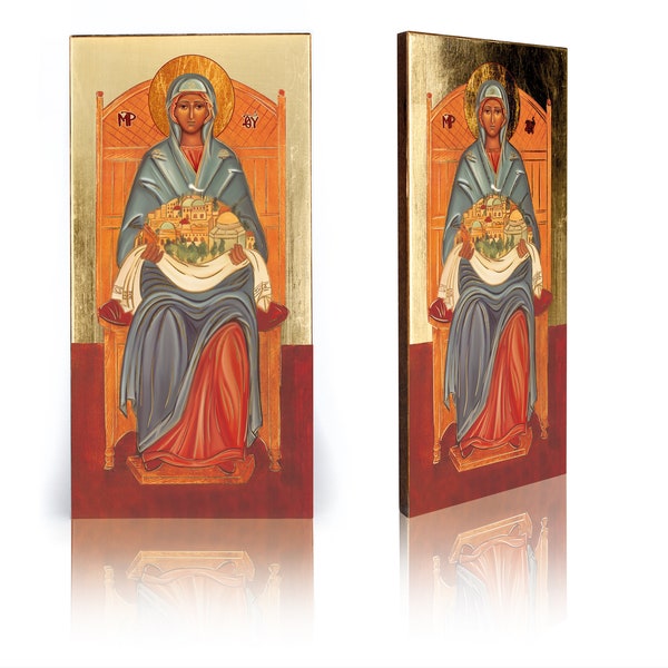 Icon of Blessed Virgin Mary, Queen of Palestine, handmade icon, wooden icon, perfect present, religious picture, religious icon,