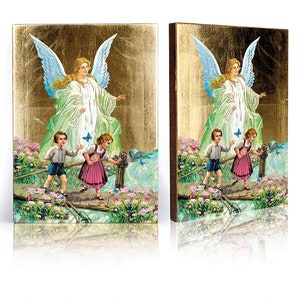 Guardian Angel icon, handmade icon, wooden icon, Guardian Angel Nursery Art, Guardian Angel with Children, Guardian Angel wall Decor