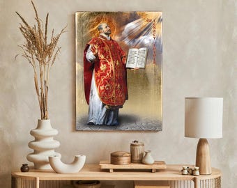 Saint IGNATIUS LOYOLA Icon: Handmade Wooden Catholic Wall Decor, Gold Leaves, Religious Art