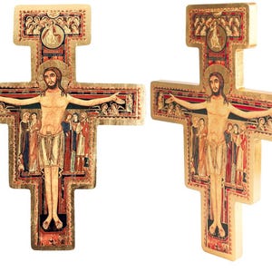 San Damiano Cross, wooden crucifix San Damiano, handmade with golden leafs, Handmade icon, Saint Damian cross, religious gift