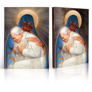 Icon of Saint John Paul 2, Pope John Paul II with Black Madonna,  handmade icon, wooden icon, perfect present, beautiful religious picture,