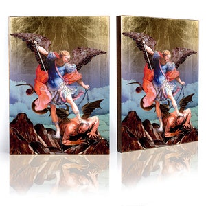Ikone des Erzengels Michael, handgefertigte Holzikone, perfektes Geschenk, schönes religiöses Bild, Erstkommunion, Taufgeschenk, Geburtstagsgeschenk