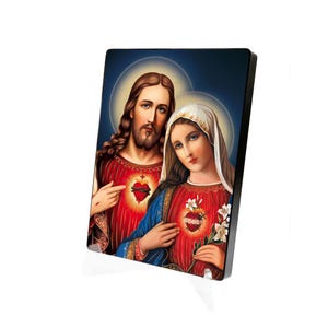 The Immaculate Heart of Mary and The Most Sacred Heart of Jesus, Heart of Mary icon,Heart of Jesus icon, handmade icon, perfect present